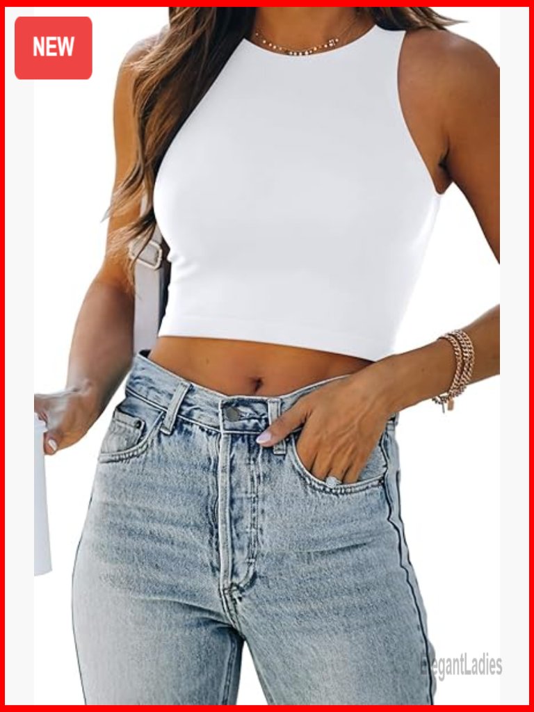 Sleeveless Double Lined Crop Top Racerback Tank For Workout